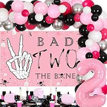 Two Year Old Bday Themes, Girls 2nd Birthday Themes, Bad Two The Bone Birthday Party Girl, Bad Two The Bone Birthday Party, Rock N Roll Theme, Music Themed Birthday, Bad Two The Bone, Rock And Roll Birthday Party, Birthday Balloon Garland