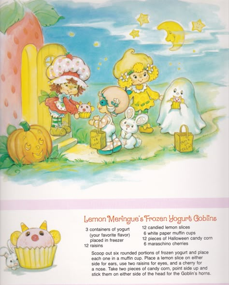 Vintage Strawberry Shortcake 1983 Sweet Treats Calendar - October Strawberry Shortcake Recipe, Candied Lemon Slices, Strawberry Shortcake Cartoon, Strawberry Shortcake Characters, Strawberry Shortcake Doll, Strawberry Shortcake Recipes, Shortcake Recipe, Vintage Strawberry Shortcake, Halloween Candy Corn