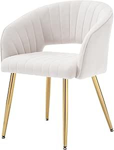 Westice Velvet Home Office Desk Chair Set of 1, Modern Tufted Vanity Chairs with Gold Metal Legs, Upholstered Accent Armchair for Living Room Restaurant, White Desk White And Gold, Cute Vanity Chairs, Gold And White Desk, White Vanity Chair, Chairs With Gold Legs, Gold Desk Chair, Restaurant White, White Desk Chair, Home Office Desk Chair