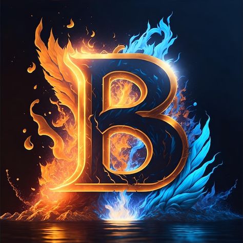 A fire and ice alphabet with the letter b in blue and orange. B Images Letter, B Style Letter, Fire Letters, B Letter Images, Letter B Logo, Fire Font, Alpha Letter, B Letter Logo, Logo B