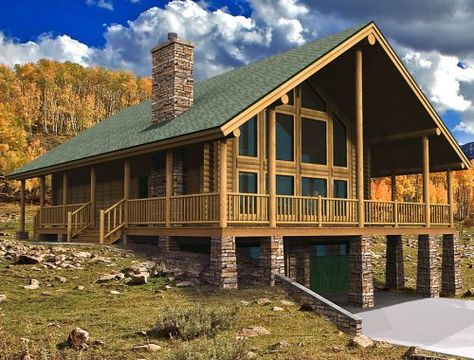 Small Log Cabin Floor Plans, Lakehouse Exteriors, Mountain Cabin Floor Plans, Log Cabin Flooring, Cabin Architecture, Colorado Cabin, Log Home Flooring, Cabin Build, Sloping Lot House Plan