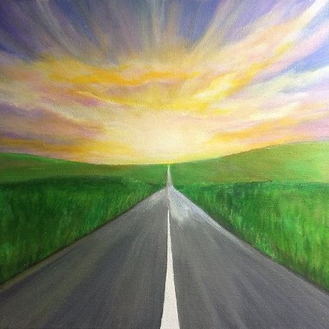 Road Acrylic Painting, Road Drawing, Beach Canvas Paintings, Easy Landscape, Road Painting, Easy Landscape Paintings, Awesome Crafts, Tenderloin Recipes, Small Canvas Paintings