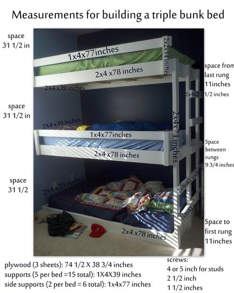 Triple Bunk Beds Plans, Safe Bunk Beds, Stair Plan, Bunk Bed Plans, Triple Bunk Beds, Double Bunk Beds, Fun Room, Diy Bunk Bed, Triple Bunk Bed