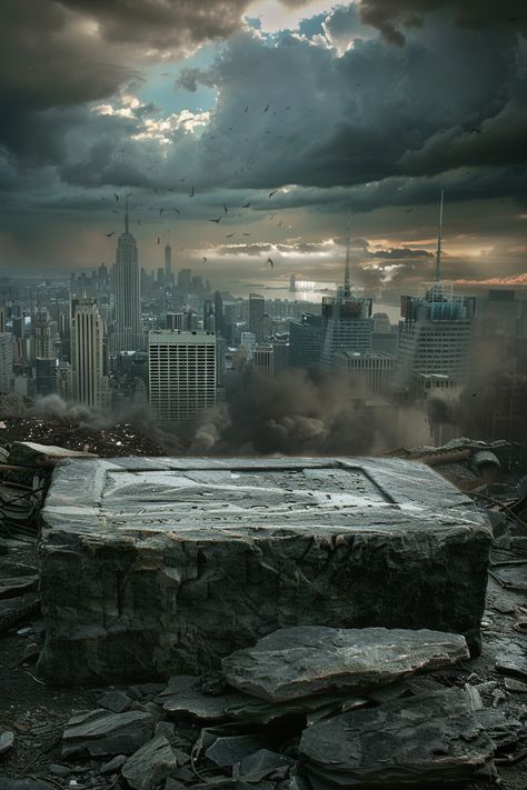 Natural Stone Podium in Apocalyptic New York Landscape Cover Design, Apocalyptic New York, Youtube Avatar, Artistic Photoshoot, Gujarati Photo, Product Background, Inspirational Digital Art, Photoshop Backgrounds Backdrops, Laptop Design