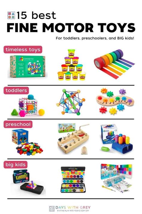 15 of the BEST fine motor skills toys to help develop and improve your child's dexterity, hand-eye coordination, and small hand muscles. Hand Muscles, Preschool Fine Motor Activities, Age Appropriate Toys, Grandparenting, Preschool Fine Motor, Fine Motor Skills Development, Toys For Toddlers, Smart Parenting, Travel Toys