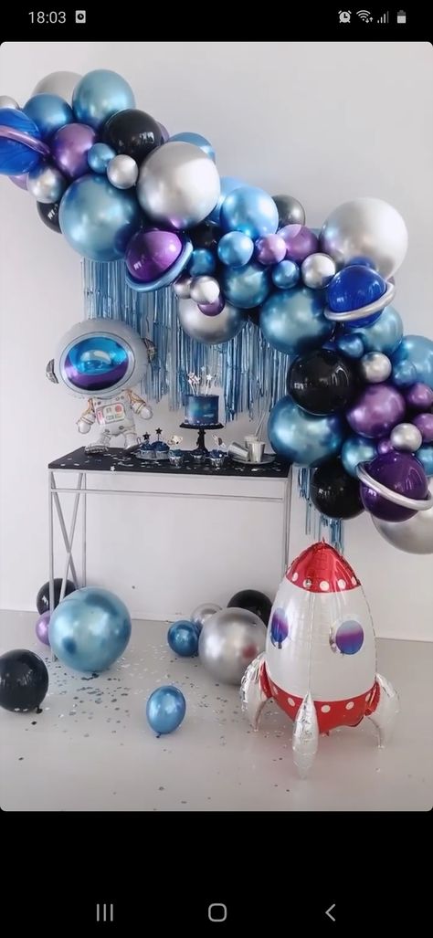 Galaxy Theme Balloon Garland, Outer Space Balloon Garland, Galaxy Balloon Decor, Universe Birthday Theme, Galaxy Balloon Garland, Nasa Birthday Party, Galaxy Party Decorations, Galaxy Balloons, Alien Birthday Party