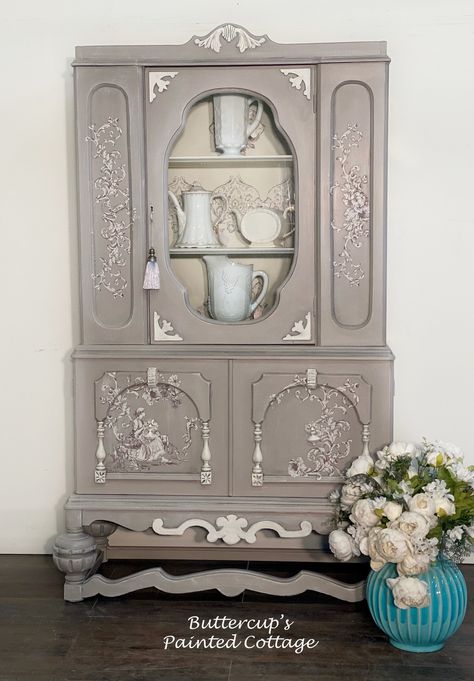 Jacobean China Cabinet, Antique China Cabinet, Country Dining Room, Antique White Cabinets, Painted China Cabinets, Antique China Cabinets, French Country Dining Room, French Country Dining, Country Dining Rooms