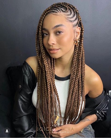 Braid Afro Hairstyles, Nubian Braids Hairstyles, Black Women Braids 2024, Braids Summer 2024, Cornrows With Knotless Box Braids, Braids That Cover Bald Edges, Box Braids With Cornrows On Top, Iverson Braids For Women, Side Part Cornrows Braids