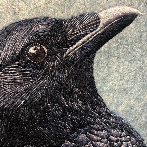 Surface Design Fabric, Lauren Williams, In Progress, Crow Art, Raven Art, Diy Embroidery Patterns, Hand Embroidery Projects, Bird Embroidery, Fibre Art