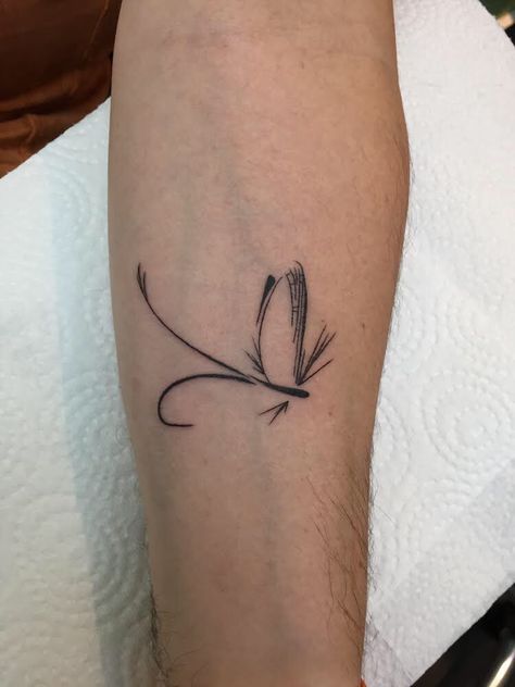 Mayfly flyfishing tattoo Fly Fishing Tattoo Ideas, Dry Fly Tattoo, Fly Rod Tattoo, Fly Fish Tattoo, Flyfishing Tattoo, Mayfly Tattoo, Jamie Tattoo, Fly Fishing Tattoo, Fishing Hook Tattoo