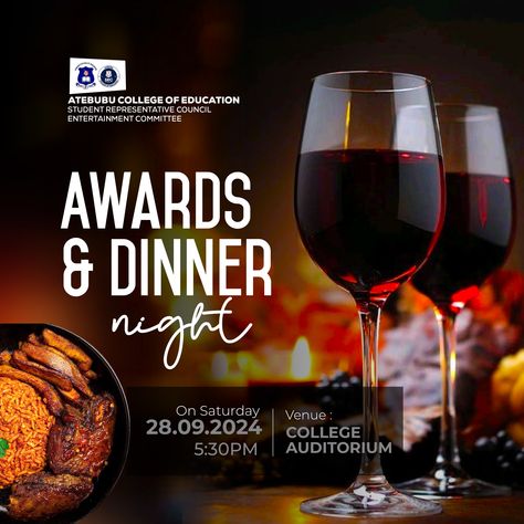 Awards and Dinner night flyer designed by Oppomence. Contact us on 0247369275 Dinner And Award Night Flyer Design, Dinner Night Flyer Design, Dinner Flyer Design, Club Artwork, Dinner Night, Awards Night, Chiffon Gown, Canva Design, Jesus Saves