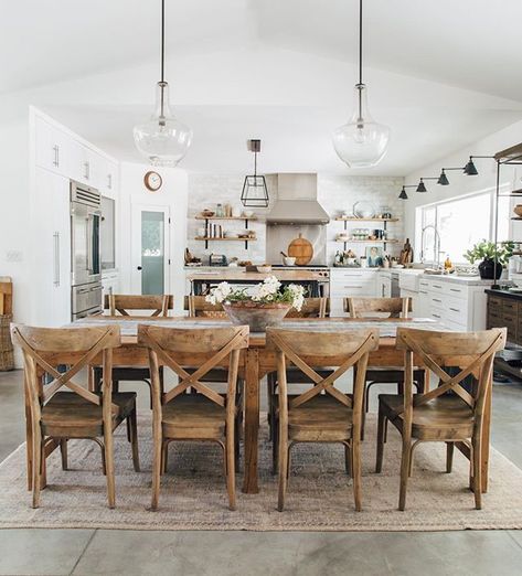 When we built our home, we didn’t include a formal dining room. Rarely, if ever, did we use the one in our old house. It’s just not how we entertain. Having a large table adjacent to the kitchen has been more our style. Because let’s face it, everyone ends up in the kitchen anyway. Eventually, this table and chairs will move to the outdoor entertaining space we’re building and I plan to buy a larger set for the kitchen to make more room for family and friends! So what’s your style - formal or Dining Room Table And Chairs, Dining Room Remodel, Casa Country, Kitchen Faucets, Large Table, Farmhouse Dining, Decor Tips, Dining Room Design, Formal Dining Room