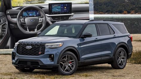 2025 Ford Explorer Debuts With A New Face, Larger Screen, But Drops Hybrid | Carscoops Ford Explorer St, Explorer St, Mid Size Suv, Family Car, Future Car, My Dream Car, Ford Explorer, New Face, Hands Free