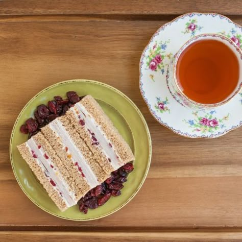 Turkey Cranberry Tea Sandwiches Cranberry Tea, Morning Exercises, Tea Party Sandwiches, Tea Sandwiches Recipes, Turkey Cranberry, Fruit Sandwich, Healthy Afternoon Snacks, Afternoon Tea Recipes, Party Sandwiches