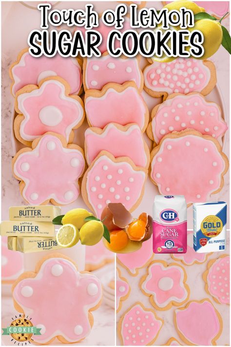 LEMON CUT OUT SUGAR COOKIES - Family Cookie Recipes Lemon Sugar Cookies Cutout, Lemon Cutout Cookies, Lemon Cut Out Sugar Cookies, Lemon Sugar Cookies Recipe, Lemon Sugar Cookie, Rolled Cookies, Sugar Cookie Recipe For Decorating, Cut Out Sugar Cookies, Cut Out Sugar