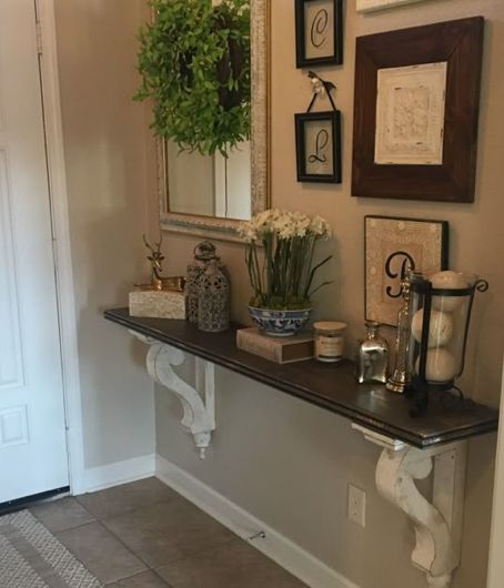 Small Hallway Picture Wall Ideas, Decorating Dinning Room Walls, Boho Accent Table Decor, Waiting Room Wall Decor, Qvc.com For The Home, Entrance Shelf Decor, Small Front Room Decorating Ideas, Small Entry Wall Ideas, Entryway With Shelf