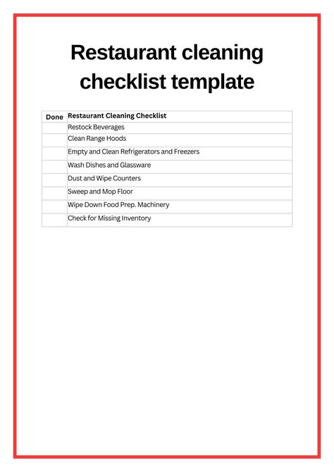 Restaurant Cleaning Checklist Template - Free Download Restaurant Cleaning Checklist, Brewery Decor, Kitchen Cleaning Checklist, Cleaning Checklist Template, Restaurant Cleaning, Clean Refrigerator, Small Restaurant, Cleaning List, Checklist Template