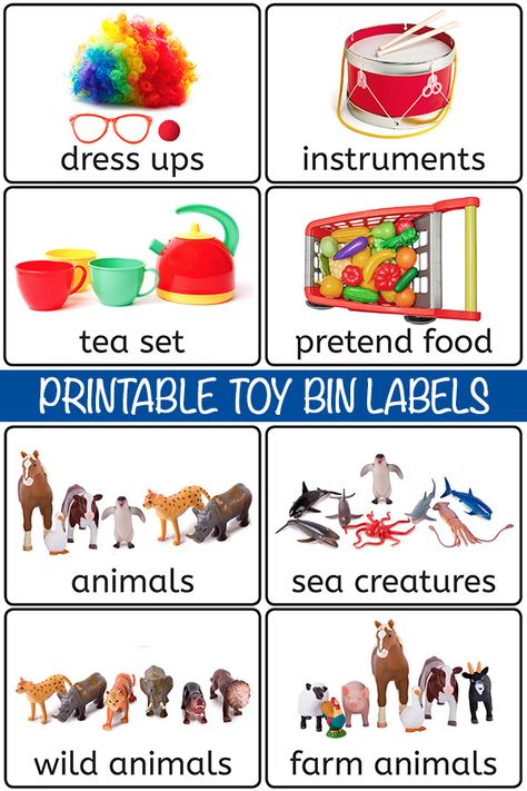 28 Printable Toy Bin Labels for Playroom Storage Preschool Labels With Pictures, Labels For Preschool Classroom, Ecers 3 Preschool Classroom Checklist, Daycare Center Labels, Centers Labels For Preschool, Garage Storage Labels Free Printable, Free Printable Toy Bin Labels, Daycare Labels Printables Free, Bin Labels Classroom