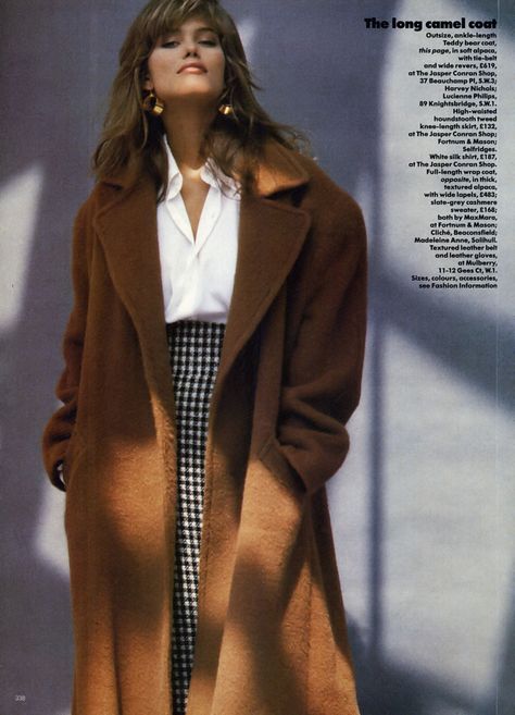 UK Vogue Oct 1986 Rok Midi, Sandal Tali, Fashion 80s, 80s And 90s Fashion, 1980s Fashion, Looks Street Style, Brown Coat, Mode Inspo, Look Vintage