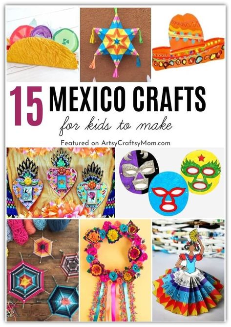 Crafts For Mexico, Preschool Mexican Crafts, International Crafts Around The Worlds, Fiesta Arts And Crafts, South America Art Projects For Kids, Hispanic Crafts Preschool, Latin American Crafts, Mexico Art Projects, Preschool Mexico Crafts