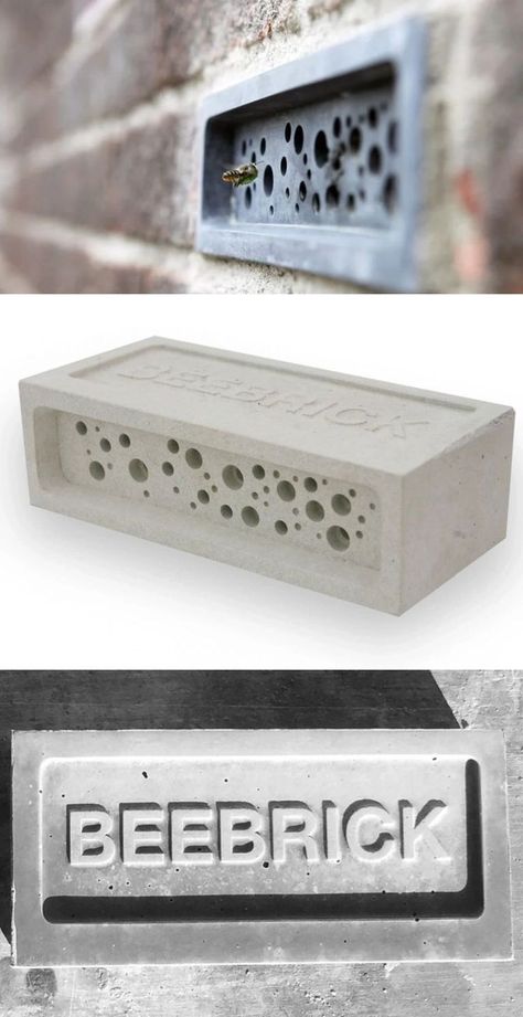 The bee bricks are the same size as regular bricks and are perfectly suited for non-swarming solitary bees like red masons and leafcutters, which are great pollinators. Made using 75% recycled material from the Cornish China Clay industry, the bee bricks feature openings of various sizes and also add a pleasant touch to any facade. Bee Brick, Bricks Design, Solitary Bees, Bee House, China Clay, Brighton And Hove, Brick Design, The Bee, Sustainable Architecture