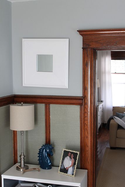 Wood Trim by Decor Adventures, via Flickr Blue Walls Wood Trim, Colors With Wood Trim, Doorway Trim, Painting Wood Trim, Stained Wood Trim, Dark Wood Trim, Dark Academia Room Decor, Trim Paint Color, Interior Paint Colors Schemes