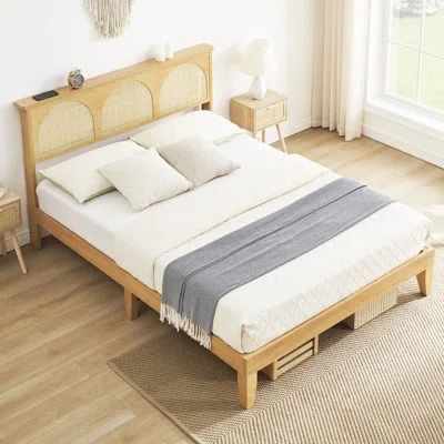 Queen Bed Frames Under $500 You'll Love | Wayfair Led Bed Frame, Rattan Bed, Rattan Headboard, Bed Platform, Wooden Platform Bed, Queen Size Platform Bed, Full Bed Frame, Solid Wood Platform Bed, Wooden Headboard