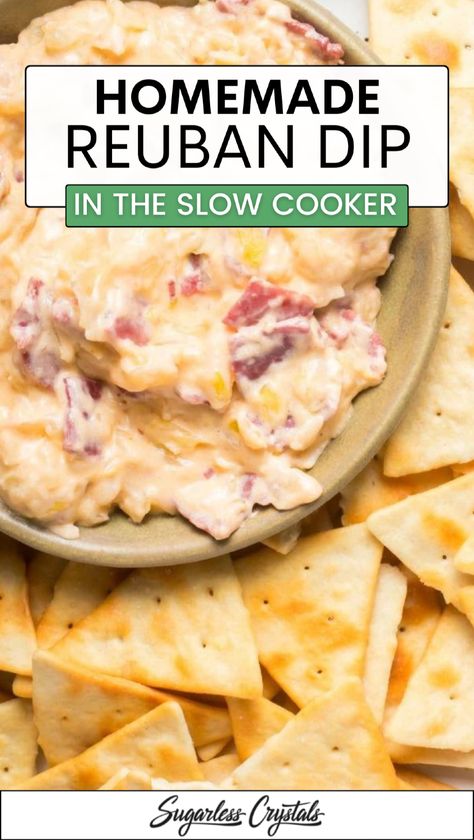 Reuben Dip Crockpot Slow Cooker, Slow Cooker Reuben Dip, Crock Pot Reuben Dip, Swiss Cheese Dip Recipes, Rubin Dip Recipe, Ruben Dip Crockpot, Reuben Dip Crockpot, Knorr Vegetable Dip Recipe, Pastrami Dip Recipe