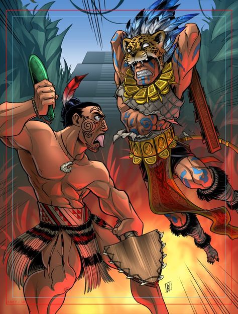 Maori vs Aztec Artistic Render, Aztec Pictures, Maori Warrior, Indigenous Rights, Action Scene, Aztec Civilization, Mexican Art Tattoos, Mexican Culture Art, Polynesian Art