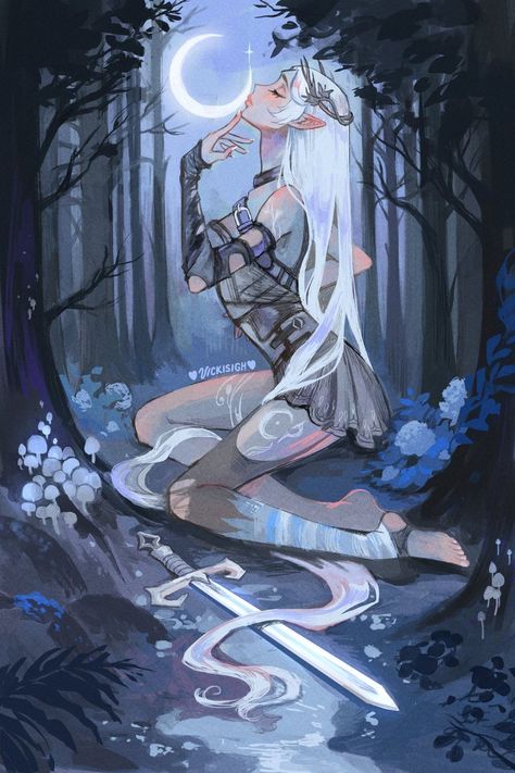 Under The Moonlight, A Drawing, Elf, Forest, Moon, On Twitter, Twitter, Instagram