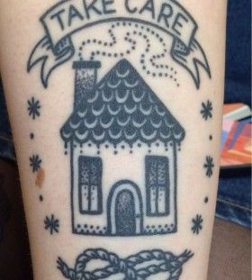 Simple black house tattoo Take Care Tattoo, House Tattoo, White Ink Tattoo, Tattoo Care, American Tattoos, Greek Tattoos, Line Work Tattoo, Home Tattoo, White Tattoo