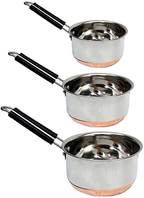 ROYAL SAPPHIRE Cookware Set - Sauce Pan Small, Medium, Large. - Copper Bottom - Stainless Steel - Multipurpose Sauce Pan with Handle- 3 Pcs. Set. Heavy Gauge Sauce Pan, Stainless Steel Pan, Copper Saucepans Hanging, All Clad Cookware Stainless Steel, Sauce Pans, Sauce Pan Stainless Steel, Cooking Pan, Pot Sets, Small Containers