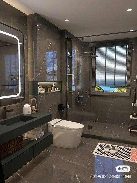 Dream Bathrooms Luxury Modern, Black And Grey Bathroom, Room Swing, Bathroom Wall Tile Design, Barn House Interior, Bathroom Design Styles, Bathroom Design Black, Home Decor Boxes, Bathroom Decor Luxury