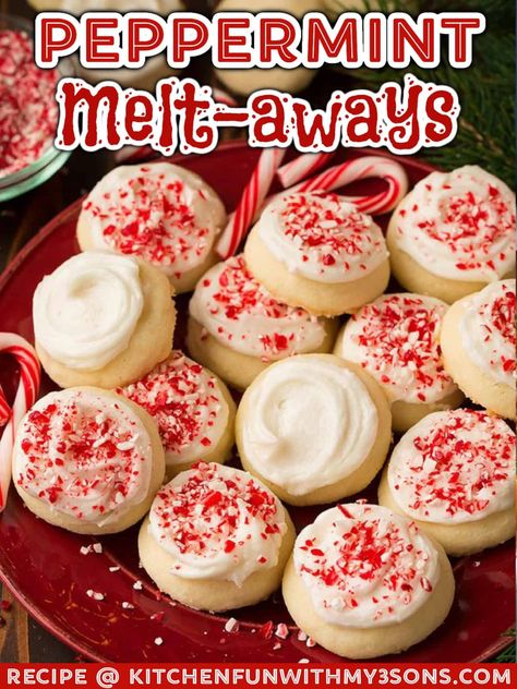 These Peppermint Meltaways are incredibly soft cookies flavored with peppermint extract and topped with a peppermint glaze. They are perfect for Holiday gifts! Peppermint Icing For Cookies, Peppermint Swirl Fudge, Peppermint Melt Aways, Peppermint Extract Cookies, Peppermint Chips Recipes, Peppermint Extract Uses, Andes Peppermint Recipes, Peppermint Cream Cheese Frosting, Peppermint Sour Cream Cookies