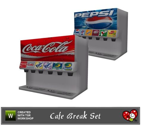 mensure's Cafe Break Set_Soda Machine Mods Ts4, Soda Machine, Sims 4 Cc Eyes, Sims 4 Cas Mods, Canning Supplies, Soda Machines, Cc Mods, Sims 4 Clutter, Play Sims