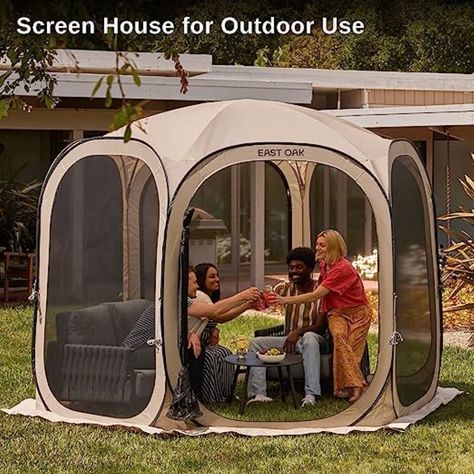 𝗘𝗻𝗷𝗼𝘆 𝗬𝗼𝘂𝗿 𝗢𝘂𝘁𝗱𝗼𝗼𝗿 𝗟𝗶𝗳𝗲: Creating a more comfortable outdoor space is easy with your EAST OAK portable screen house. You can enjoy a cozy space under the screen house because it provides UPF 50+ UV protection and breathable mesh to keep out bugs and mosquitoes. A light can be hung from the top hook, and light strips can be wrapped around the edges to improve brightness and enhance the atmosphere at night. NOTE: Hanging lights need to be purchased separately. Room Canopy, Portable Screen, Glamping Ideas, Deck Outdoor, Screen Tent, House Tent, Screen House, Screen Room, Tent Sale