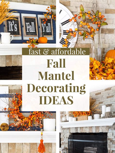 Looking for fall decorating inspiration for your fireplace mantel that is fast and affordable. Here are 4 ideas as well as a fe more autumn decorating ideas that you can do. Vintage Room Decor Ideas, Fall Fireplace Decor Mantles, Fall Decorating Inspiration, Fall Mantel Decorating Ideas, Fall Fireplace Mantel, Christmas Fireplace Mantels, Mantel Decorating Ideas, Fall Fireplace Decor, Fall Mantle Decor