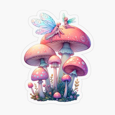 Get my art printed on awesome products. Support me at Redbubble #RBandME: https://www.redbubble.com/i/sticker/Enchanted-Forest-Fairies-on-Mushroom-Fairycore-cottagecore-Fantasy-Art-by-Unitepeople/159907601.O9UDB?asc=u Fantasy Stickers Aesthetic, Fairycore Stickers, Fairycore Forest, Forest Stickers, Mushroom Stickers, Fantasy Mushroom, Forest Fairies, Aesthetics Art, Fairy Stickers