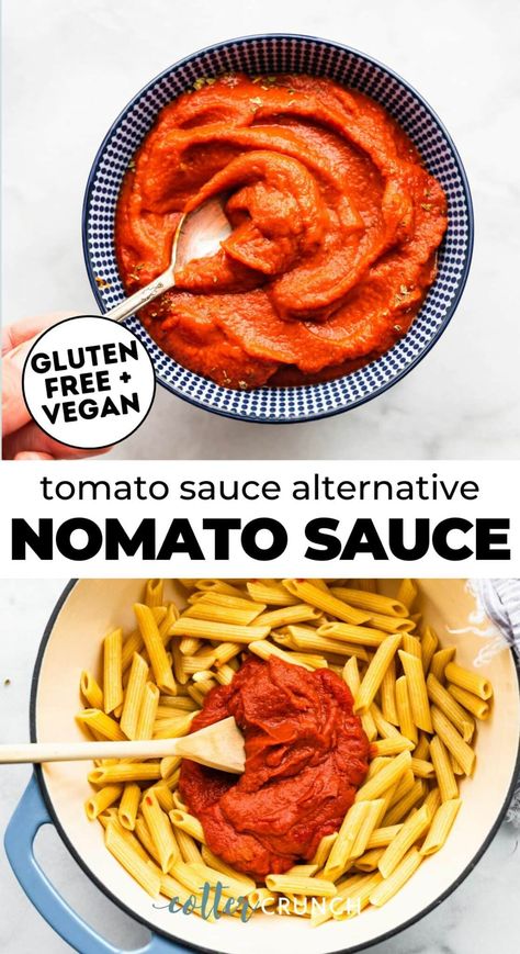 Nomato Sauce is a gluten free, dairy free, nightshade free, and anti inflammatory tomato sauce substitute that tastes just like marinara sauce! Full of antioxidants and nutrients, it’s made with simple, whole food ingredients and pairs well with pasta, pizza, and all your favorite foods. Meal prep this vegan AIP nomato sauce for the week or store in the freezer to use later. Dairy Free Tomato Free Pasta Sauce, Pasta Sauce Without Tomatoes, Healthy Tomato Sauce, Eoe Recipes, Aip Sauces, Nomato Sauce, Gerd Friendly, Aip Meals, Nightshade Free Recipes