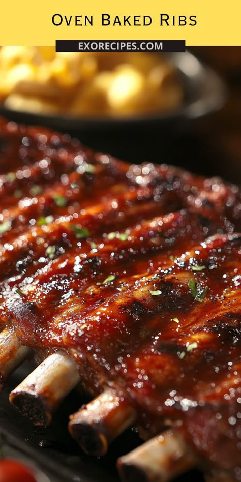 These Oven Baked Ribs are perfectly tender and packed with flavor! Slow-cooked in the oven until they fall off the bone, this easy recipe is a must-try for BBQ lovers. Pin this delicious rib recipe now! #OvenBakedRibs #BBQRecipes #TenderRibs #FallOffTheBoneRibs #EasyDinnerIdeas #BBQLovers #SlowCookedRibs #ComfortFood #BBQSeason #EasyRibRecipes Babyback Ribs In Oven Recipes, Oven Barbecue Ribs, Oven Ribs Fall Off The Bone, Fall Off The Bone Ribs In The Oven, Christmas Rib Roast, Spare Ribs In Oven, Slow Baked Ribs, Spare Ribs In The Oven, Bbq Ribs In Oven