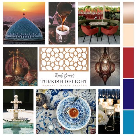 The luminous candles, the calmness of beige color, the majestic chandelier with the elegance of the tomb blended with a subtle pop of red and the intricate jaali work bring about the true essence of what Turkish style stands for. Turkish Theme, Arabian Majlis, Turkish Interior Design, Theme Hotel, Turkish Decor, Ottoman Decor, Turkish Pattern, Turkish Style, Material Board