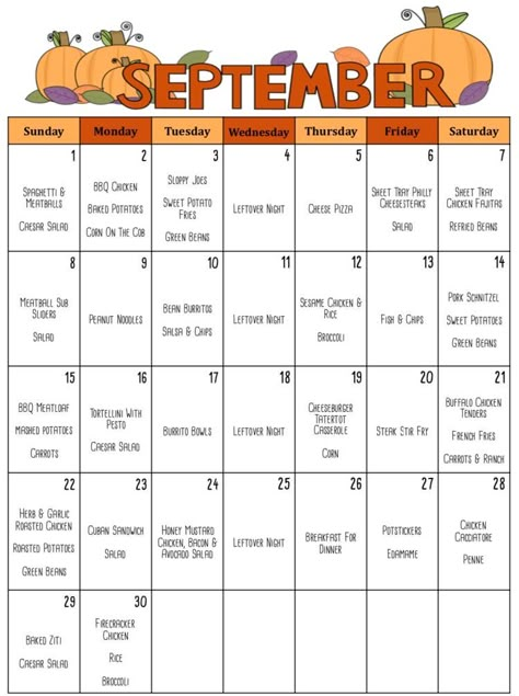 September Meal Plan, September Meals, Recipes Supper, Chicken Potato Bake, Monthly Menu, Daycare Menu, Monthly Meal Planner, Baked Bbq Chicken, Kid Approved Meals