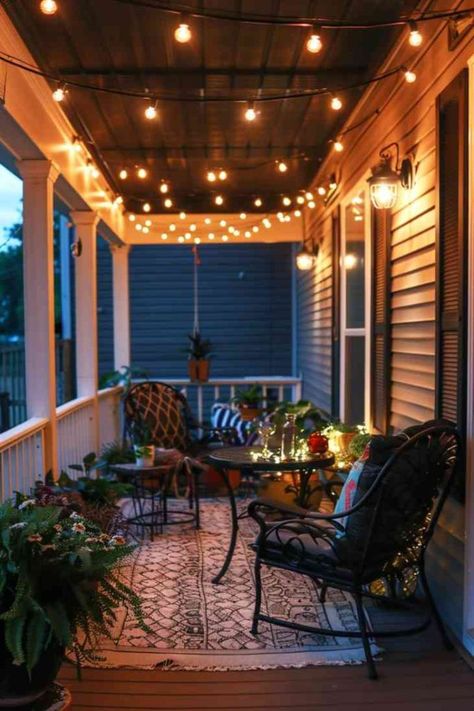 Small Closed In Porch Ideas, Townhouse Porch Ideas, Enclosed Front Porch Ideas Entrance, Back Door Patio Ideas, Enclosed Porch Decorating, Small Enclosed Porch, Small Patio Designs, Cozy Front Porch Ideas, Small Back Porches