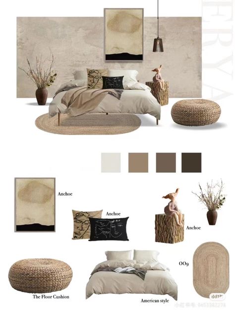 Industrial Bedroom Moodboard, Interior Moodboard Presentation, Furniture Presentation Board, Kitchen Moodboard Interior Design, Bedroom Mood Board Interior Design, Modern Bedroom Mood Board, Japandi Style Bedroom, Design Portfolio Layout, Interior Design Presentation Boards