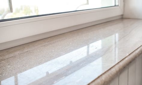 Window Sill: Everything You Need to Know Windows Without Sills, Stone Window Sills Interior, Modern Window Sill Ideas, Quartz Window Sill Kitchen, Quartz Window Sill, Deep Window Sill Ideas, Internal Window Sill, Tile Window Sill, Granite Window Sill