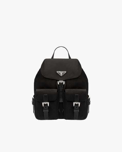 Black Small Re-Nylon backpack | Prada Prada Backpack, Best Designer Bags, Medium Backpack, Modern Accessories, Classic Handbags, Triangle Logo, Small Backpack, Mens Gloves, Purses Designer