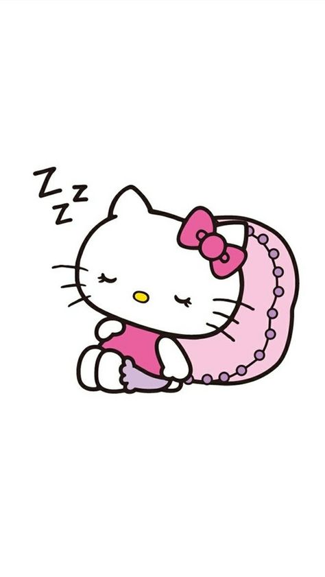 Bed Wallpaper, Night Hug, Kitty Sleeping, Good Night Hug, Text Wallpaper, Sleeping Drawing, Hello Kitty Decorations, Hello Kitty Tattoos, Hello Kitty Baby