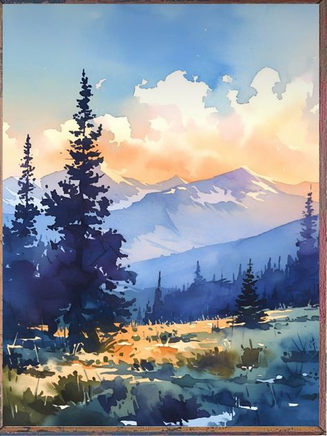 Loose Watercolor Paintings, Abstract Tree Painting, Watercolour Inspiration, Diy Watercolor Painting, Watercolor Projects, Boat Painting, Landscape Art Painting, Watercolor Mountains, Watercolor Landscape Paintings