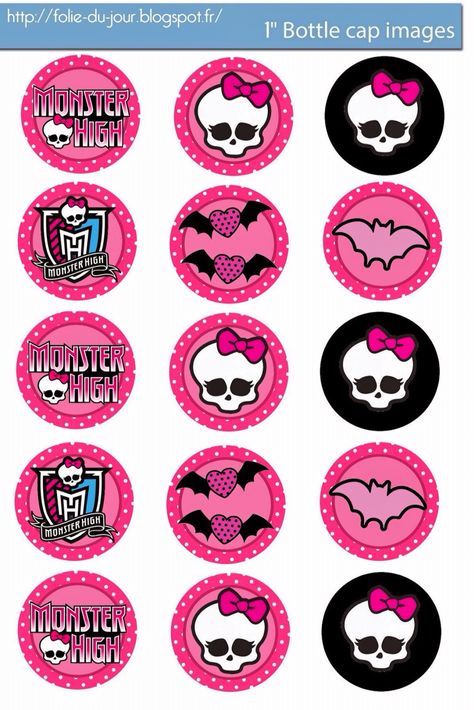 Free Bottlecap Images, Monster High Cupcakes, Monster High Crafts, Image Monster, Monster High Birthday Party, Bottle Cap Projects, Bow Image, Monster High Party, Bottle Cap Art