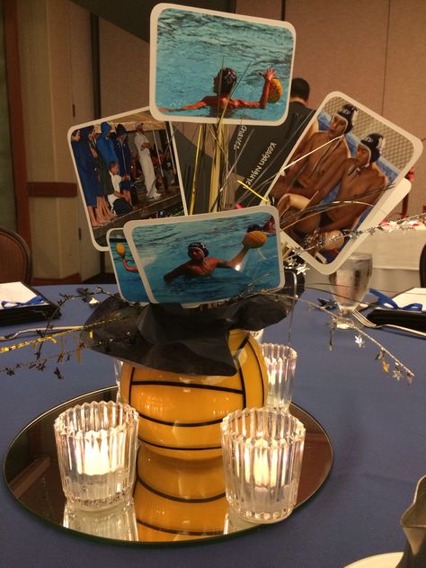 Water Polo Banquet Centerpieces, Water Polo Senior Night, Polo Decor, Sports Banquet Centerpieces, Swim Banquet, Volleyball Banquet, Basketball Banquet, Fish Bowl Vases, Senior Banquet